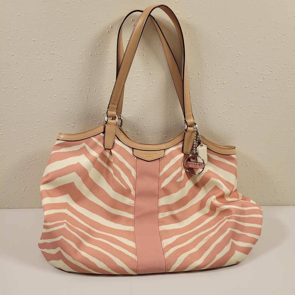 NWOT Y2K Coach Taylor Tote Women Large Pink Zebra Print Canvas Leather F24022